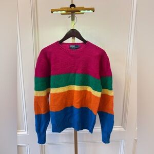Vintage Rare Ralph Lauren POLO Multicolor Striped crewneck Sweater wool M mens